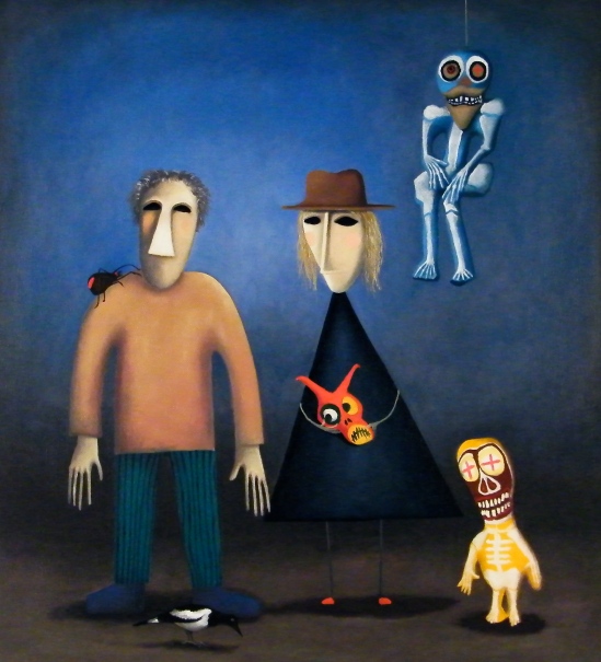 Black and Blue, Portrait of the Artist's with Pinatas, 2011.